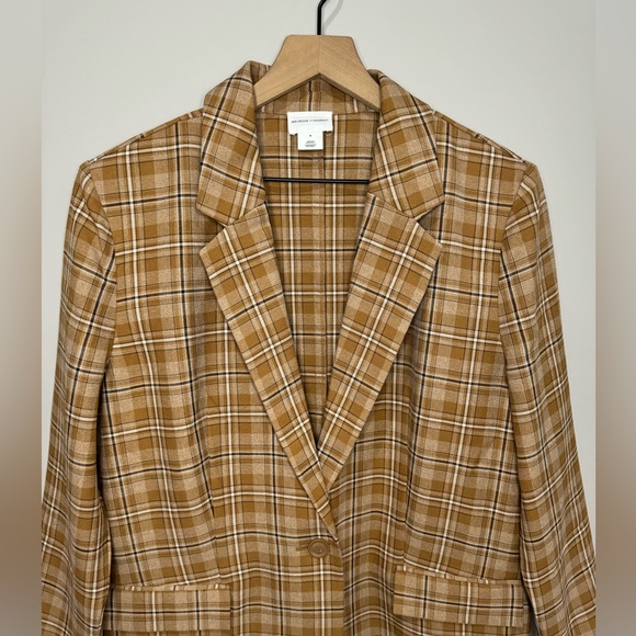 Melrose and Market Plaid print notched lapel one button Women's Blazer medium - Picture 6 of 12